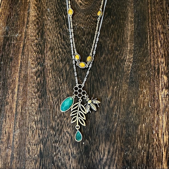 πππSOLDπππLUCKY BRAND Semi precious mixed metals beehive + stone long lay - Picture 2 of 11